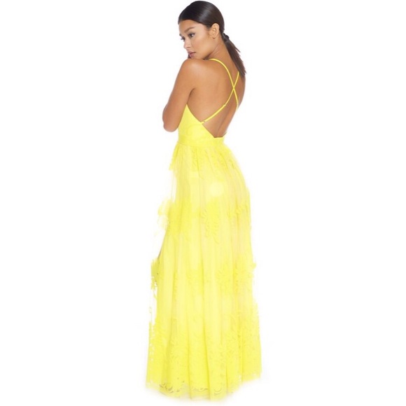 yellow plunge maxi dress